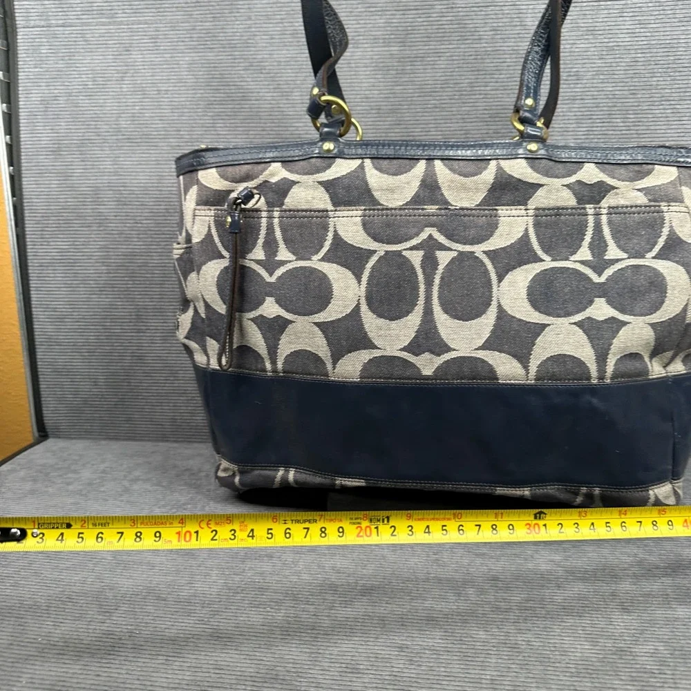 Coach Signature Diaper Bag Tote Navy Blue Grey Canvas Leather 12548 Vtg